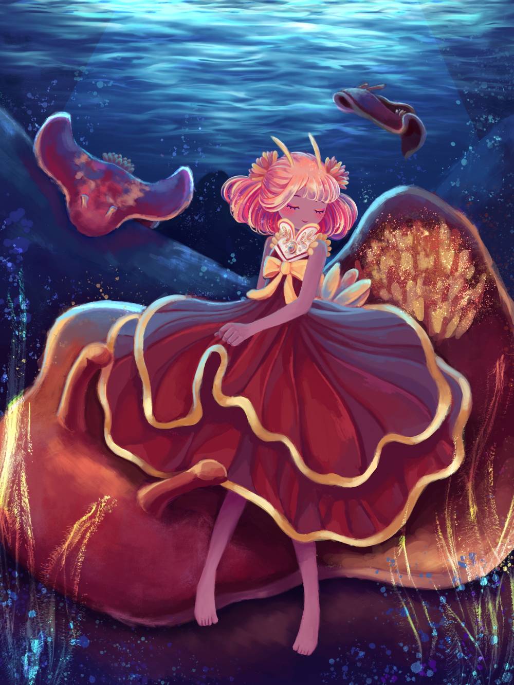 Character illustration in a underwater setting